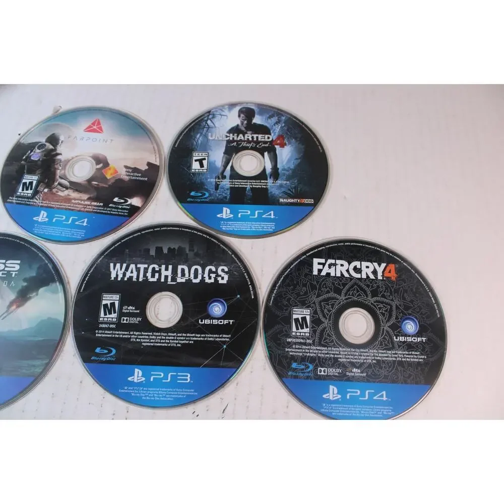 5 game Sony PS4/3 Lot: Andromada, Watch Dogs, Farcry 4, Uncharted 4, Farpoint
